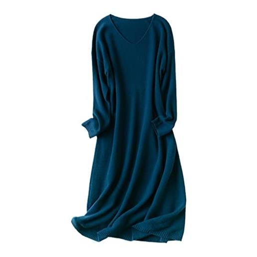 SaoBiiu abito in cashmere da donna autunno inverno maglia lunga con scollo a v pullover a vita alta maglione di lana cymbidium xxl