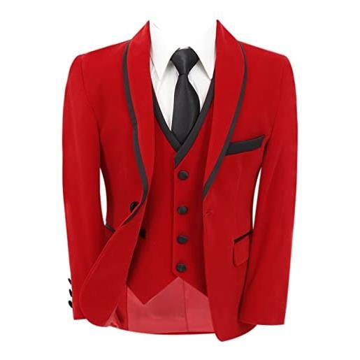 SIRRI abito da ragazzo slim fit smoking con scialle in velluto 3 pezzi formale paggetto da matrimonio completo rosso in 3 pezzi età 9 anni