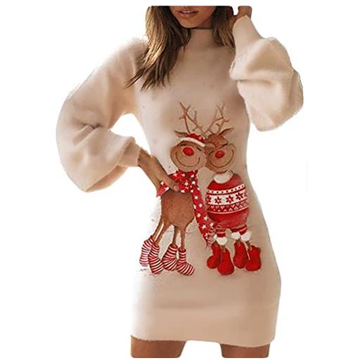 Onsoyours maglione abito donna collo alto lungo maglioni natalizio ragazza invernale con stampa eleganti abito in maglia casual sweater maglione abito 2 cachi xs
