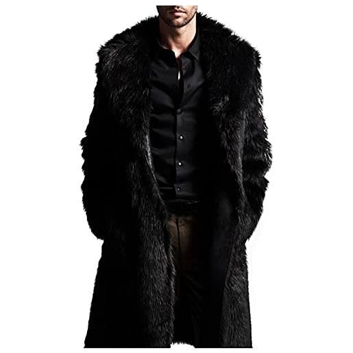 BIISDOST cappotto lungo da uomo in pelliccia sintetica, giacca in pelle scamosciata, giacca invernale, parka in pelliccia sintetica, giacca antivento da uomo, giacca invernale in pelliccia sintetica, nero , 