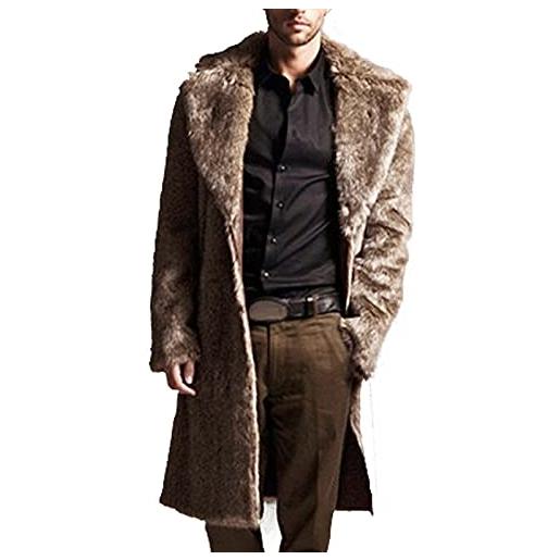 BIISDOST cappotto lungo da uomo in pelliccia sintetica, giacca in pelle scamosciata, giacca invernale, parka in pelliccia sintetica, giacca antivento da uomo, giacca invernale in pelliccia sintetica, marrone, 