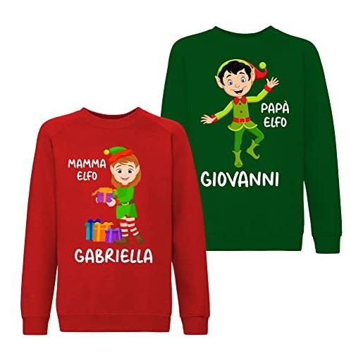 bubbleshirt coppia felpe natale girocollo natalizie personalizzabili con nome papà e mamma elfo personalizzata idea regalo
