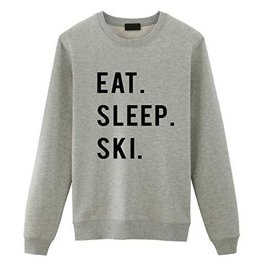 Fellow Friends - ski sweater, skier gift, eat sleep ski sweatshirt gift for men & women large grey