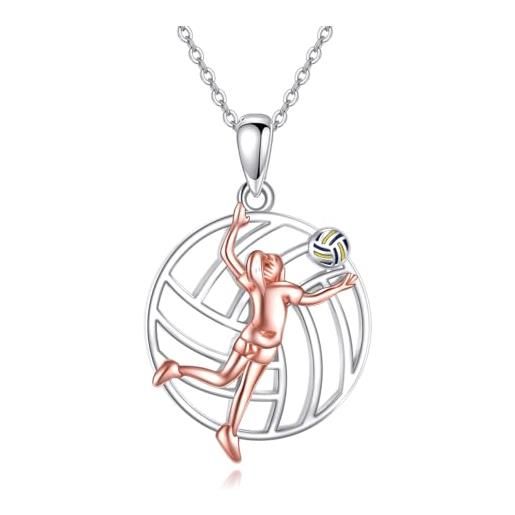 POPLYKE collana regalo da pallavolo per giocatori, in argento sterling, per lo sport, per le donne, argento sterling, zirconia cubica, sfera