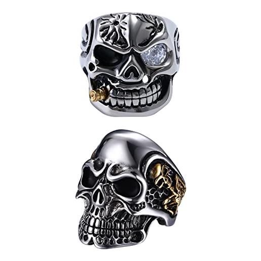 OIDEA uomo - donna anelli personalità cranio acciaio inossidabile diamante skull punk rock stile rosso bianco 54 (17.2) ~ 70 (22.3), 57 (18.1), acciaio inox
