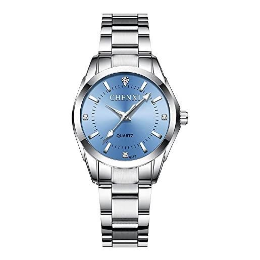 SGU orologio da donna classico orologio da polso da lavoro, cinturino in acciaio, eleganti orologi al quarzo in acciaio inossidabile (azzurro)