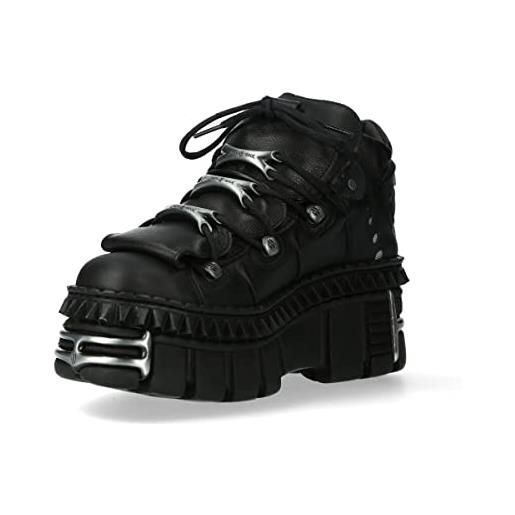 New Rock stivaletti unisex suola con lacci colore nero pelle/unisex black boots leather shoelaces m. Wall106-s24, nero , 43 eu