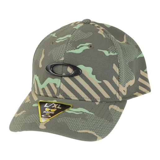 Oakley cappello tincan da uomo, nero/fibra di carbonio, strisce verdi/grip camo, l