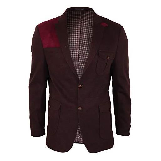 TruClothing.com giacca da tiro da uomo tweed lana stile caccia con toppa sul gomiti vintage - vino