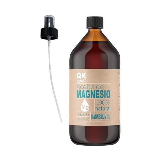 QKnatur olio di magnesio spray 100% pure (1ltr. ) - bio cert - ideale per atleti, articolazioni, rilassamento muscolare, massaggi