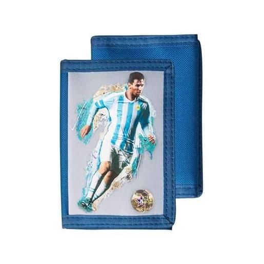VINTRO messi gifts for boys kids lionel messi money wallet tri fold 4 scomparti bambino calcio portafoglio, blu, casual