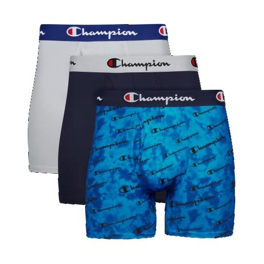 Champion boxer da uomo leggero elasticizzato, confezione da 3 corti, stampa blu con logo navy/silverstone, xxl