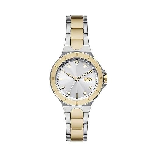 DKNY orologio per donna, movimento chambers a tre lancette, orologio in acciaio inossidabile con cassa da 34 mm, argento (2 toni argento e oro)