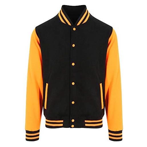 Just Hoods by AWDis just hoods - giacca college varsity jacket, unisex jet black/orange crush. Xxl