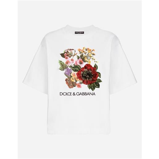 Dolce & Gabbana t-shirt in jersey con stampa e ricamo fiore