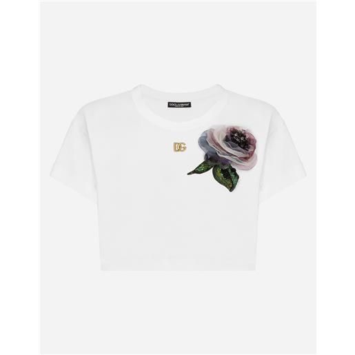 Dolce & Gabbana t-shirt corta in jersey con applicazione fiore