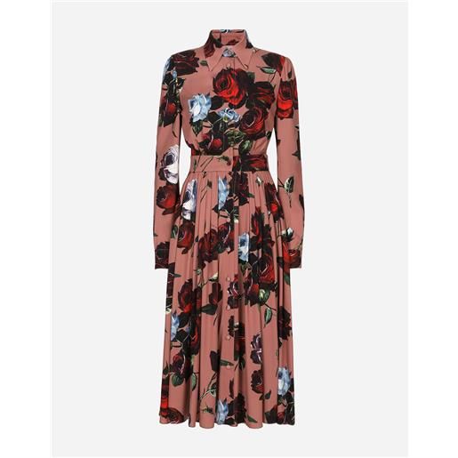 Dolce & Gabbana abito chemisier in charmeuse stampa rose vintage