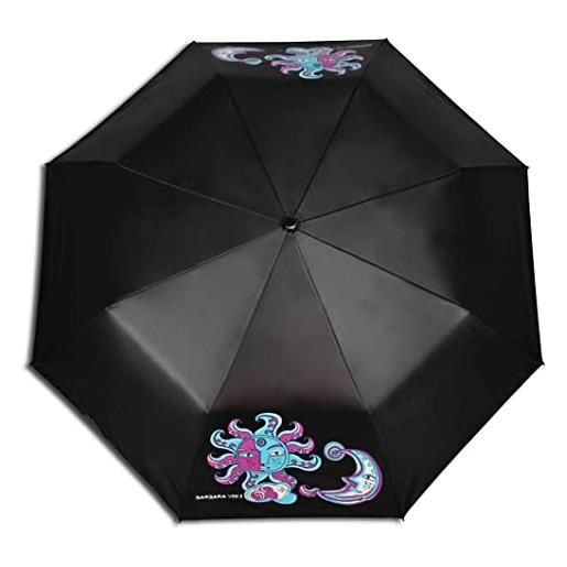 H.DUE.O ombrello automatico donna pieghevole. Ombrello antivento ultra+ robusto. Tessuto pregiato satin semi lucido. Design by barbara vee sole luna. [sun & moon] [rosso]