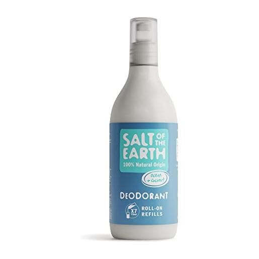 Salt Of the Earth natural deodorant roll on refill by salt of the earth, ocean & coconut - vegan, long lasting protection, leaping bunny approved, made in the uk - 525ml