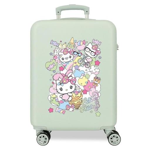 Hello Kitty harajuko - valigia da cabina verde, 38 x 55 x 20 cm, rigida abs, chiusura a combinazione laterale, 34 l, 2 kg, 4 ruote doppie bagaglio a mano, verde, taglia unica, valigia cabina