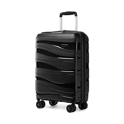 KONO valigia trolley rigida 55cm leggero pp valigie con tsa lucchetto e 4 ruote (20pollici, nero)