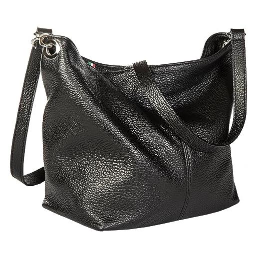 LiaTalia big handbag shop - borsa a tracolla, da donna, formato medio, in vera pelle italiana, nero (black), taglia unica