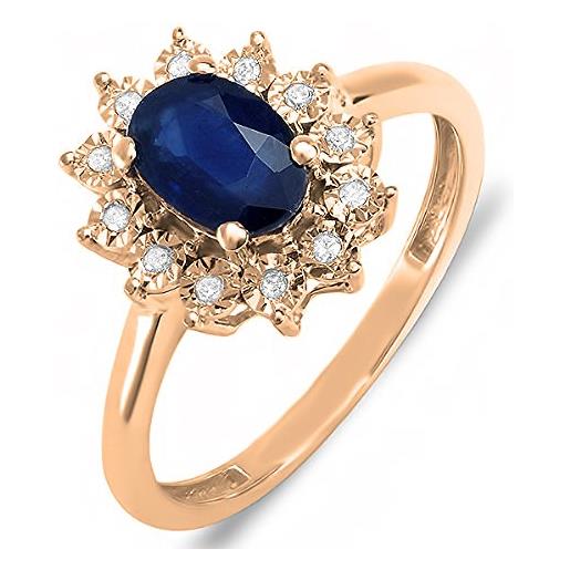DazzlingRock Collection diana ispirato a kate middleton oro 10 k diamond & blu zaffiro reale nuziale anello, oro rosa, 17, cod. Ks970-10r8
