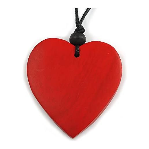 Avalaya ciondolo a forma di cuore in legno rosso con cordoncino in cotone nero, lunghezza 100 cm max/regolabile, misura unica, legno corde legno
