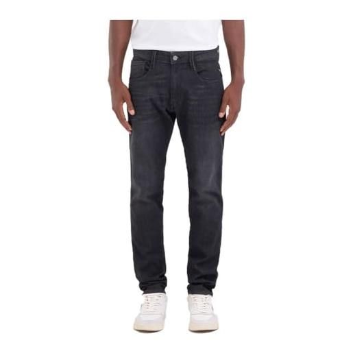 Replay jeans da uomo anbass slim fit con power stretch, nero (black delavè 099), 38w/32l