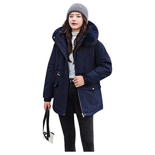 ANUFER donna addensato giacca parka calda inverno cappuccio in pelliccia sintetica cappotti nero sn07858 xl