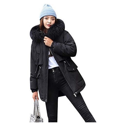 ANUFER donna addensato giacca parka calda inverno cappuccio in pelliccia sintetica cappotti blu marino sn07858 3xl