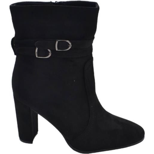 Malu Shoes stivaletti alti donna nero camoscio a punta tacco quadrato taglio alla caviglia zip con fibbie argento glamour tendenza
