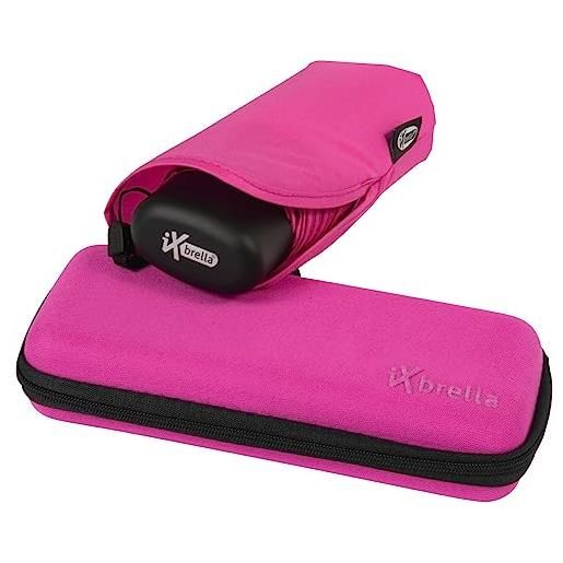 Ix-brella, super mini ombrello tascabile - piccolo ombrello con custodia rosa rosa fluo 18,5 cm
