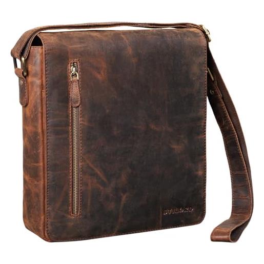 STILORD 'jones' borsa uomo in pelle medio grande messenger bag verticale per documenti a4 cartella di vero cuoio, colore: seppia - marrone