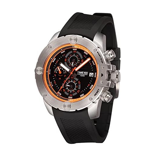 Time100 orologio cronografo uomo multifunzionale stile sportivo movimento al quarzo cinturino in gel di silicone (arancio&acciaio)
