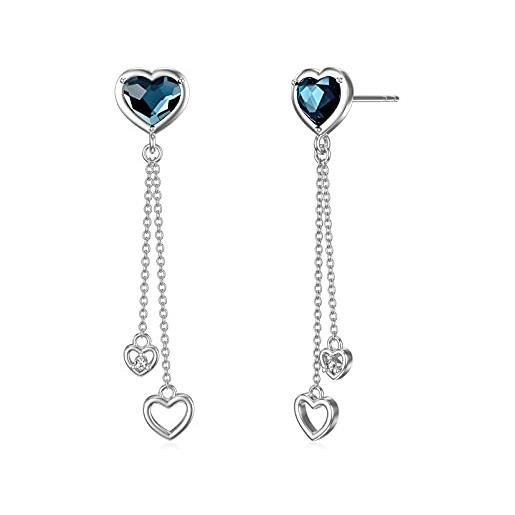 Flpruy orecchini lunghi pendenti in argento sterling 925 con nappa lunga a forma di cuore blu cristallo orecchini regalo per donne donne donne ragazze, argento sterling, cristallo
