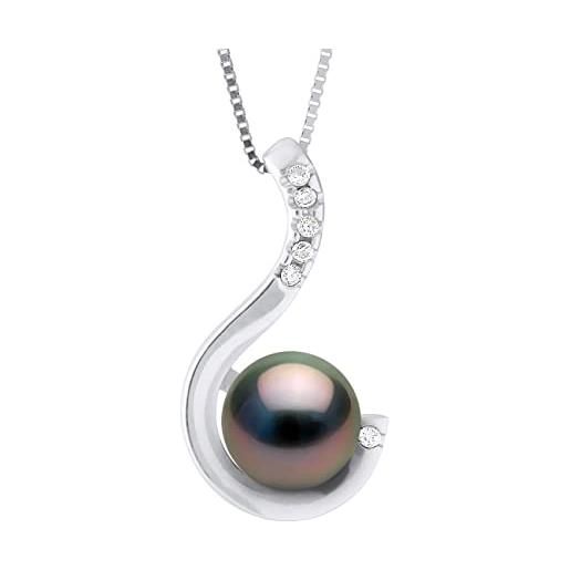 PEARLS & COLORS NATURAL FINE PEARLS pearls & colors - collana di perle coltivate di tahiti rotonde 8-9 mm - qualità a+ - diamanti 0,060 carati - disponibile in oro giallo e bianco - gioielli da donna