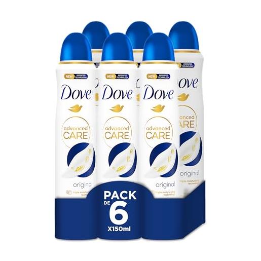 Dove advanced care deodorante originale protezione 72 ore spray 150 ml, confezione da 6