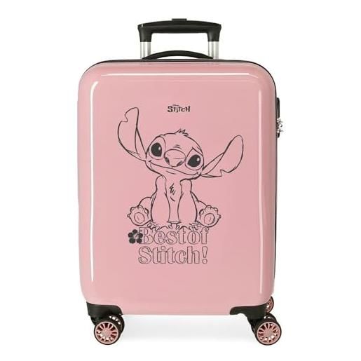 Disney best of stitch - valigia da cabina rosa, 38 x 55 x 20 cm, rigida abs, chiusura a combinazione laterale, 34 l, 2 kg, 4 ruote doppie bagaglio a mano, rosa, taglia unica, valigia cabina