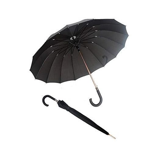 Susino - ombrello a forma di canna nera, unisex, grande ombrello di 114 cm di diametro, sistema di apertura automatica, 16 stecche in fibra di vetro, infrangibili, colore: nero