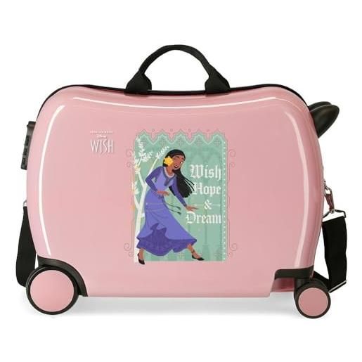 Disney wishes come true valigia per bambini rosa 50x38x20 cm rigida abs chiusura a combinazione laterale 34l 1,8 kg 2 ruote bagaglio mano, rosa, taglia unica, valigia per bambini