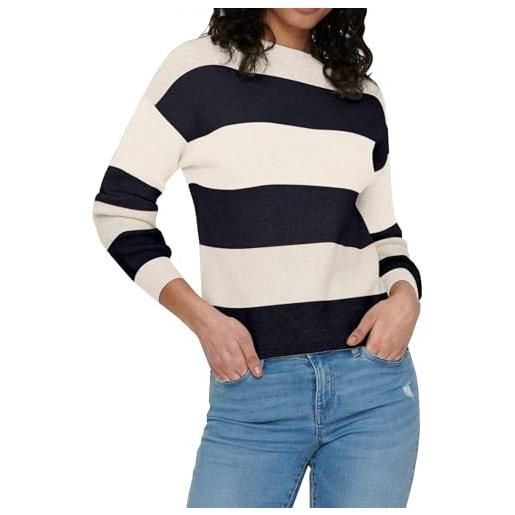 Only onlatia l/s stripe knt noos pullover maglione lavorato a maglia, whitecap grigio/stripes: cielo notturno, l donna