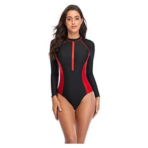 YouNaiJia donna manica lunga rash guard surf diving costume da bagno zipper solido colore sexy one piece costume da bagno(s, y1)