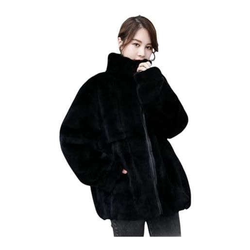 HANTONGHAO cappotto in pelliccia di coniglio rex cappotto in peluche monopezzo in pelliccia casual giapponese e coreana di media lunghezza di media lunghezza da donna