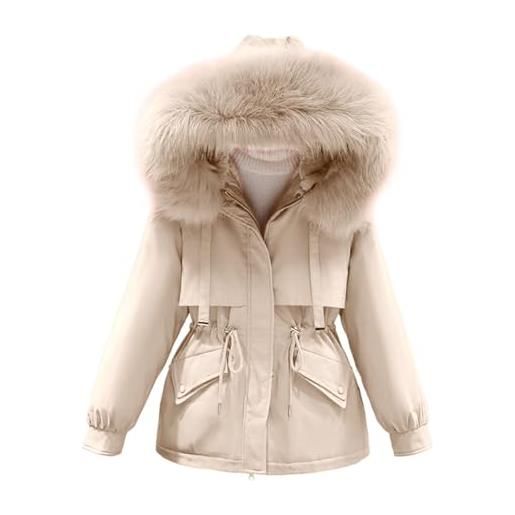 Onsoyours piumino invernale da donna caldo giacca con pelliccia cappuccio giubbotto corto slim fit maniche lungo giacca parka piumini cappotto con cappuccio a blu s