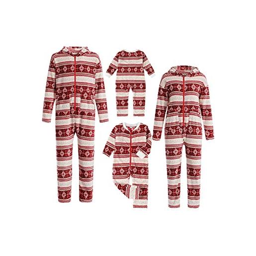 Qtinghua family matching pajamas set fleece onesie sleepwear christmas parent-child zipper jumpsuit xmas onesies pajamas for family (red kids, 6-7 years)