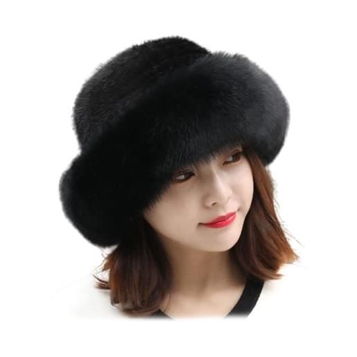 SARUEL fashion sweet and cute warm thick fisherman hat basin hat, faux fur hats fluffy bucket hat (black, one size)
