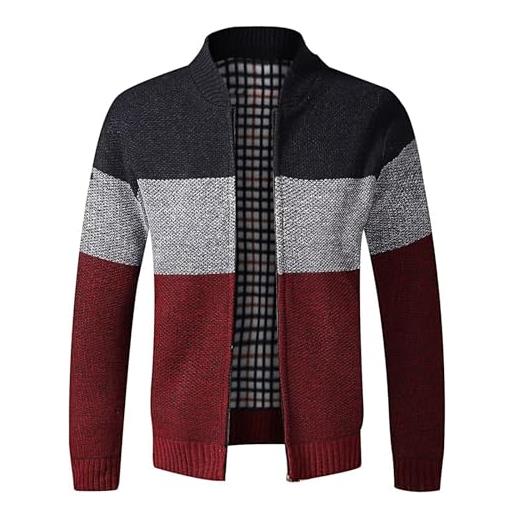 Rivccku mens knitted cardigan thick sweater full zip stand collar warm jumper fleece lined winter coat