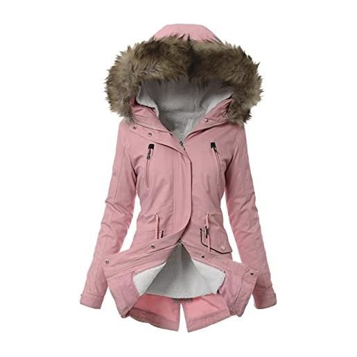 Pianshanzi giacca invernale da donna lunga con pelliccia, impermeabile, colore nero, elegante, trapuntata, giacca trapuntata, giacca da donna, colore: rosa. , l