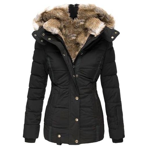 Fannyfuny parka media lunghezz caldo pile con assetto di ecopelliccia collare giacca con vita stretta slim fit elegante piumino pelliccia giubbino donna invernale giacca con cappuccio slim fit tinta unita